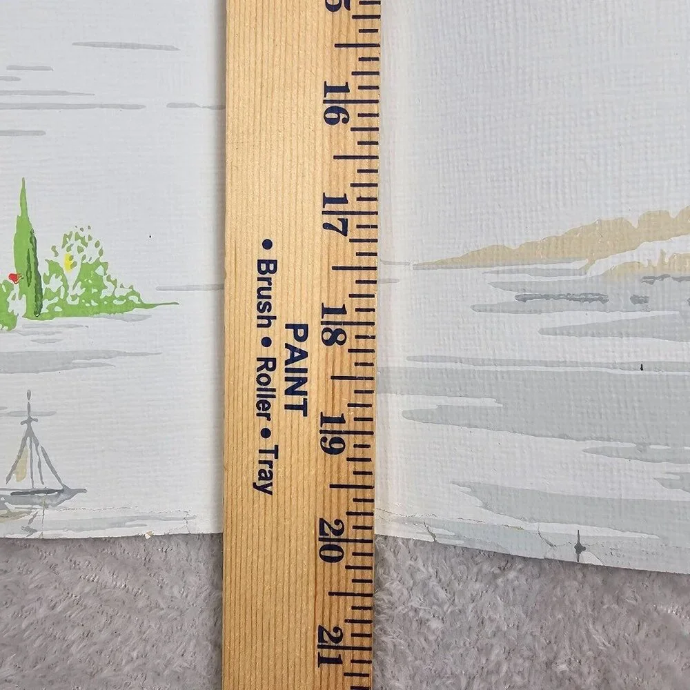 Vintage Wallpaper Sample Sheet 60s 70s Retro Landscape Seaside Town Craft Supply